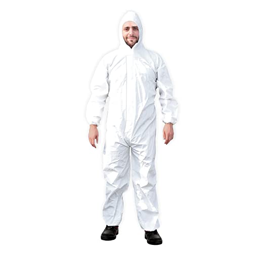 Ever Ready First Aid Disposable Microporous Coated Coverall Suit with Elastic Wrists, Elastic Ankles, Elastic Waist And Hood Unisex Garment Excellent Air Permeability And Water Repellency – Medium