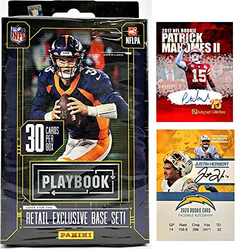 2020 Panini PLAYBOOK Factory Sealed Football Card HANGER Box – 30 Cards – Try for EXCLUSIVE Rookie Autographs! and Rookie Cards of JUSTIN HERBERT! (Plus Custom Mahomes and Herbert Cards Pictured)