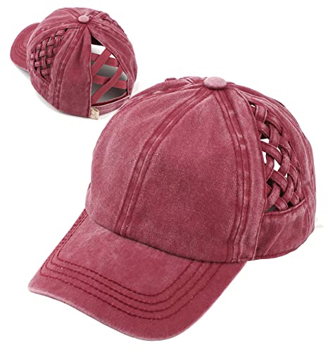 Kids Criss Cross Messy Bun Ponytail Hat – Basketweave Berry