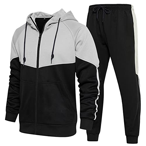 DUOFIER Men’s Athletic Tracksuit Full Zip Warm Jogging Sweat Suits, Black-XL