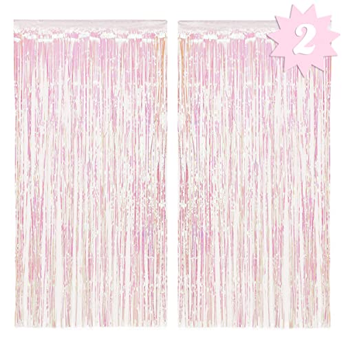 xo, Fetti Decorations Iridescent Fringe Foil Curtain – Set of 2 | Bachelorette Party Bridal Shower Backdrop, Wedding, Birthday Photo Booth