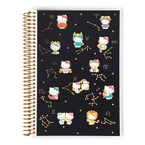 A5 Spiral Bound Lined Notebook – Special Edition. Hello Kitty Zodiac Laminate Metallic Cover. 160 Lined Pages of 80 Lb. Mohawk Paper. Sticker Sheet Included by Erin Condren.