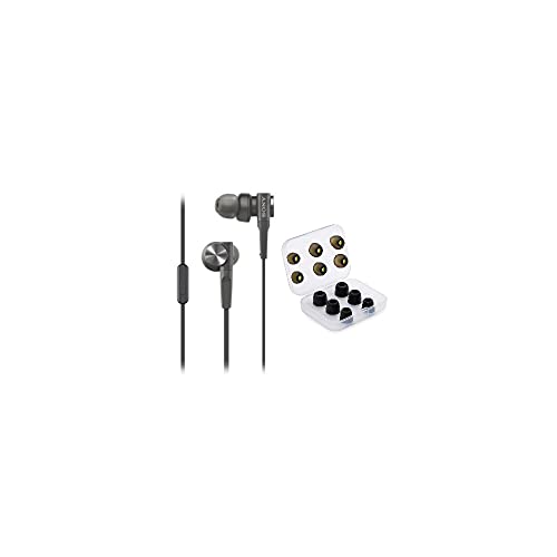 Sony MDRXB55AP Extra Bass Earbud Headphones/Headset with Mic (Black) with Knox Gear Earbud Tips Bundle (2 Items)