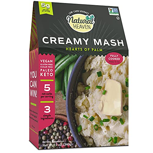 Natural Heaven Creamy Mash, Hearts of Palm Instant Mash Potatoes, Gluten Free, Vegan, Low Carb Mash for a Keto Snack or Healthy Food Meal, 12 Oz