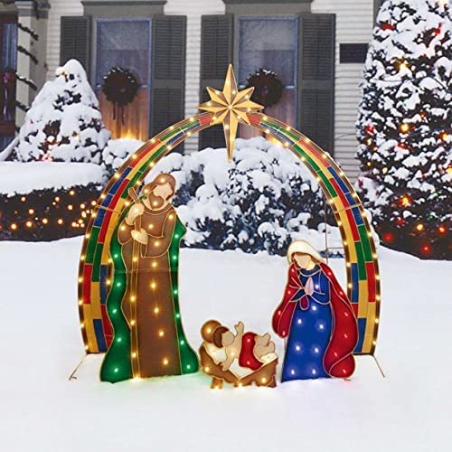 Lighted LED Nativity Holy Family Scene for Outdoor, Yard, Christmas – Lights Up 4 Piece Decoration Set