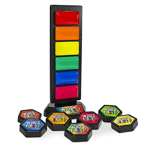Who’s First? v3 Wireless Game 6 Buzzer System | Foster Gameshow Excitement in The Classroom – Includes Light Tower & USB Port & Randomizer