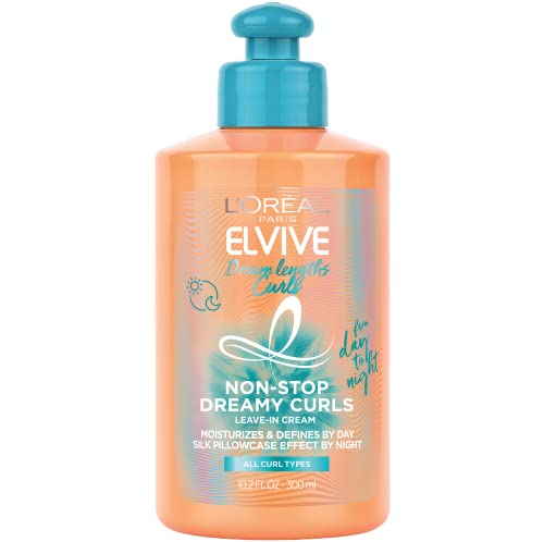 L’Oreal Paris Elvive Dream Lengths Curls Non-Stop Dreamy Curls leave-in conditioner, Paraben-Free with Hyaluronic Acid and Castor Oil. Best for wavy hair to coily hair, 10.2 fl oz
