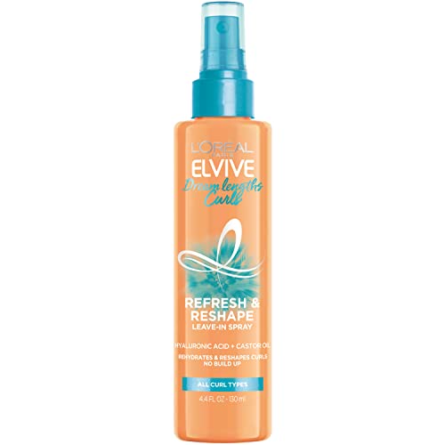 L’Oreal Paris Elvive Dream Lengths Curls Refresh and Reshape leave-in spray, Paraben-Free with Hyaluronic Acid and Castor Oil. Best for wavy hair to coily hair, 4.4 fl oz