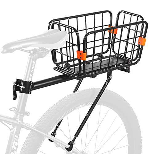 ANGGOER Rear Bike Rack ​with Basket, 165 LB Load Bike Rear Rack Bike Cargo Rack – Aluminum Alloy Bike Rack for Back of Bike with Free Bungee Cord & Waterproof Cover & Installation Tool