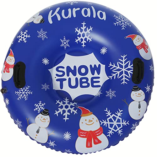 Kurala Inflatable Snow Tube Heavy Duty Snow Sled, 47 Inches Super Big Inflatable Snow Sledding with Handles Thickening Material, Blue