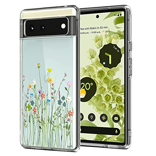 Unov Pixel 6 Case Clear with Design Soft TPU Shock Absorption Slim Embossed Pattern Protective Back Cover for Pixel 6 5G 6.4 inch (Flower Bouquet)