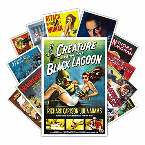 HK Studio Vintage Movie Posters Decal – Bigger Size than Wall Collage Kit, Easy Peel and Stick, Indie Poster for Room Aesthetic for Dorm, Teen Room, Man Cave – 7.8″ x 11.8″ Pack 12