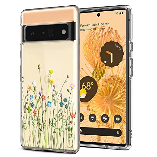Unov Pixel 6 Pro Case Clear with Design Soft TPU Shock Absorption Slim Embossed Pattern Protective Back Cover for Pixel 6 Pro 5G 6.7 inch (Flower Bouquet)