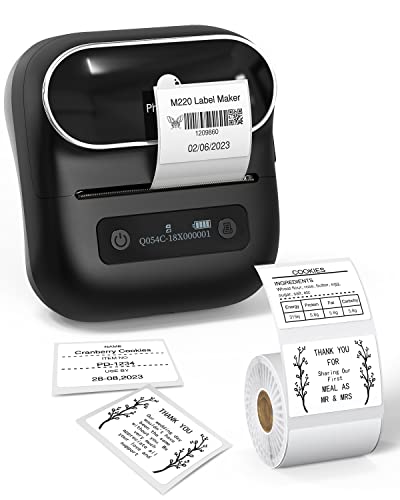 Phomemo M220 Label Maker, 3.14 Inch Label Printer, Bluetooth Thermal Sticker Printer for Barcode, Organizing, Mailing, Small Business, Storage, Compatible with Phone, PC, with 100 Pc Labels