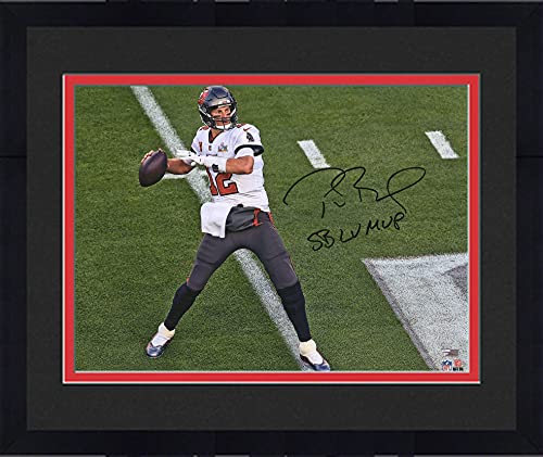 Framed Tom Brady Tampa Bay Buccaneers Super Bowl LV Champions Autographed 16″ x 20″ Super Bowl LV Action Photograph with”LV MVP” Inscription – Autographed NFL Photos