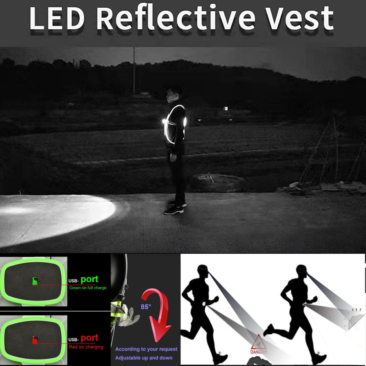 Reflective Vest Running Vest Lights for Runners Night Running Gear Accessories Running Gifts for Women Men Kids Gift for Runners Women with Front Light USB Rechargeable Cycling Walking Lights | The Storepaperoomates Retail Market - Fast Affordable Shopping