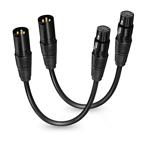 HOSONGIN 3 Pin XLR Male to 5 Pin XLR Female DMX Adapter Cable for Microphone DMX DMX512 Stage Lighting Turnaround, Length 12 inch /1 Foot, 2 Pack