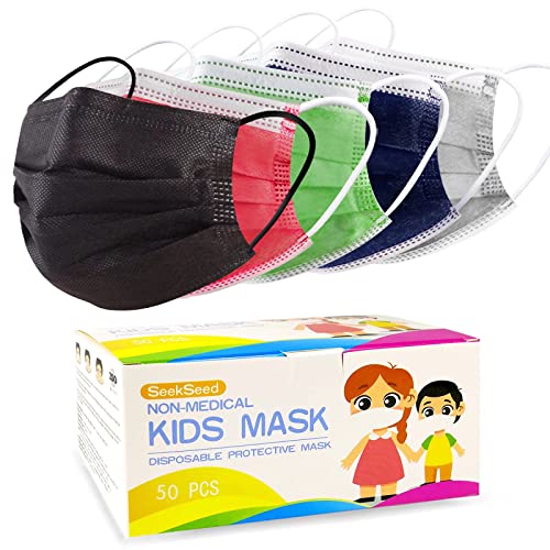 Kids Disposable Face Masks, Children 3-Ply Breathable Safety Masks, Protective Facial Cover with Elastic Earloops for Boys Girls(50 PCS)