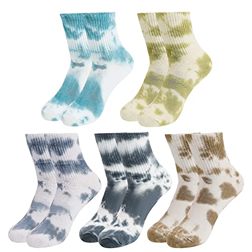 Bienvenu Tie-dye Socks for Men 9-12, Mens Running Hiking Sport Socks, 5 Pack Casual Cotton Tie Dye Novelty Socks, Black