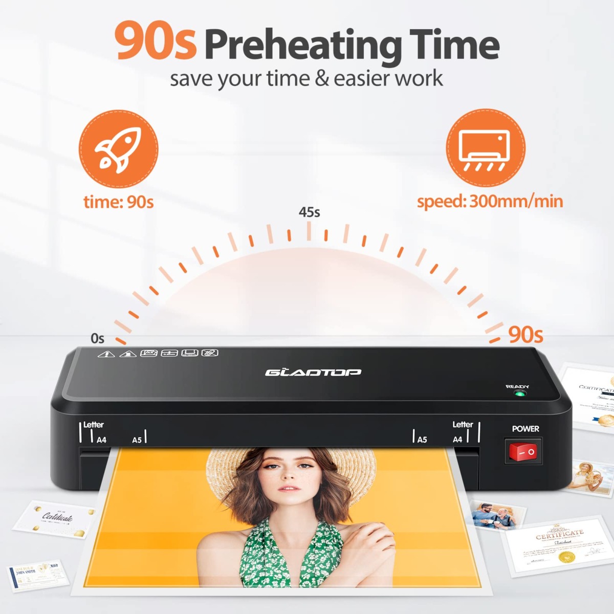 Laminator A4, GLADTOP 9 Inches Personal Laminator Machine with 5pcs Laminator Sheets Pouches, 90s Fast Warm-up Portable Desktop Thermal Laminator for Home/School/Office | The Storepaperoomates Retail Market - Fast Affordable Shopping