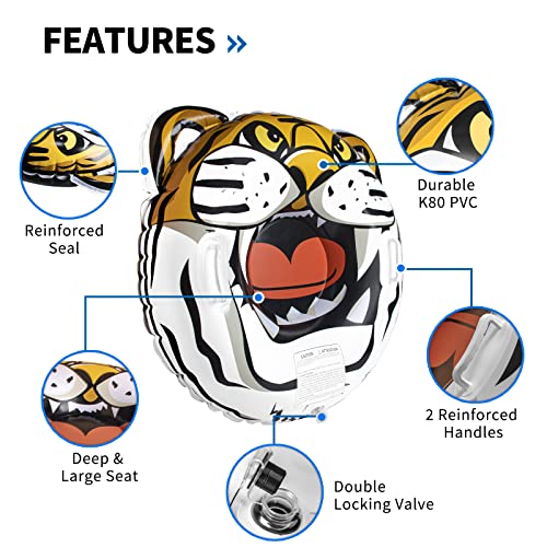 EGOJIN Snow Tubes 33 inch Inflatable Winter Tiger Snow Sled for Kids 0.6mm with 2 Handles for Sledding Outdoor Activities Christmas Birthday New Year | The Storepaperoomates Retail Market - Fast Affordable Shopping