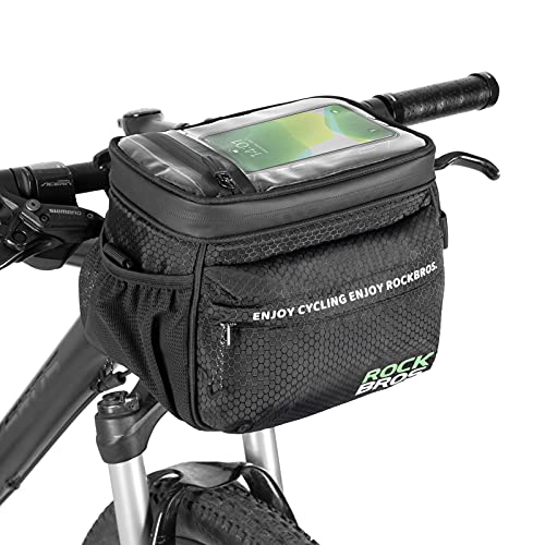 ROCKBROS Bike Handlebar Bag Insulated Bike Basket Cooler Bike Phone Bag Holder Touch Screen Frame Tube Bag Bicycle Accessories Storage Pack Pouch with Shoulder Strap for Cell Phone Below 6.5”