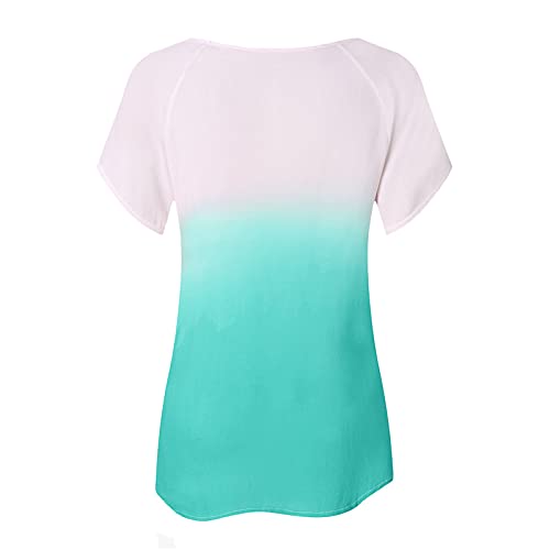 Women Summer Casual Tshirt Tops, Short Sleeve Loose V Neck Blouses Comfy Soft Ombre Trendy Tunic to wear with Legging | The Storepaperoomates Retail Market - Fast Affordable Shopping