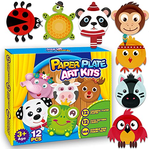 V-Opitos Arts and Crafts Kits for Kids, 12 Pack Simple Animal Paper Plate Crafts for Toddler Age of 2, 3, 4, 5 Years Old, Fun Preschool Classroom Activity Project for Boy & Girl