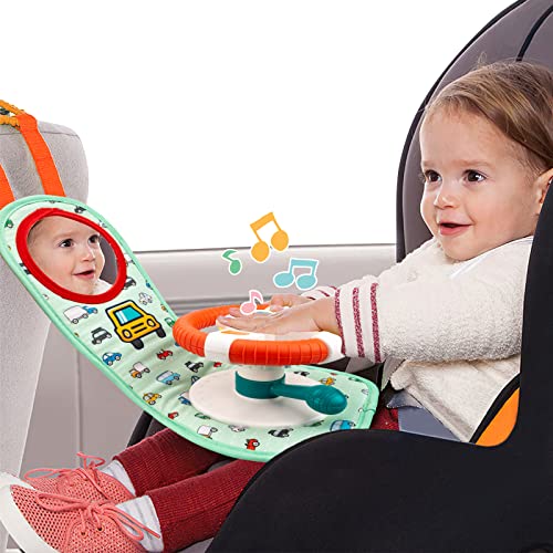 COVTOY Baby Car Seat Toys for Infants with Mirror, Carseat Toys Steering Wheel with Music Lights and Driving Sounds