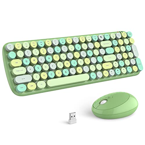 MOFii Wireless Keyboard and Mouse, Ergonomic Full Size Typewriter Keyboard and Mouse Combo for Mac, Windows 7/8/10, Laptop, Desktop, PC, Computer (Green Colorful)