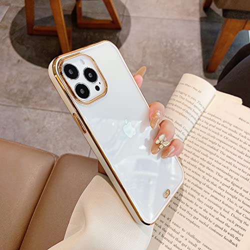 ZTOFERA Clear Case for iPhone 13 Pro Max, Silicone Transparent Back Soft TPU Bumper Shockproof Gold Edge Slim Phone Cover for iPhone 13 Pro Max, 6.7″ – White