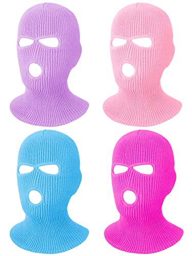 4 Pieces Warm Full Face Cover Ski Mask Winter Balaclava Knit Full Face Mask for Men Women Outdoor Sports (Pink, Light Blue, Light Purple, Rose Red, 3 Hole)