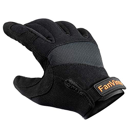 Work Gloves Men Women Touchscreen Tough Flexible for Gardening Shooting Yard Working Black Large