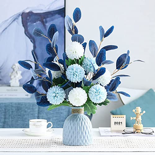 HOMEHIGH Artificial Flowers, Flowers for Decoration, Blue Hydrangea Silk Fake Flower with Ceramic Vase for Wedding Party Home Decor Ornaments