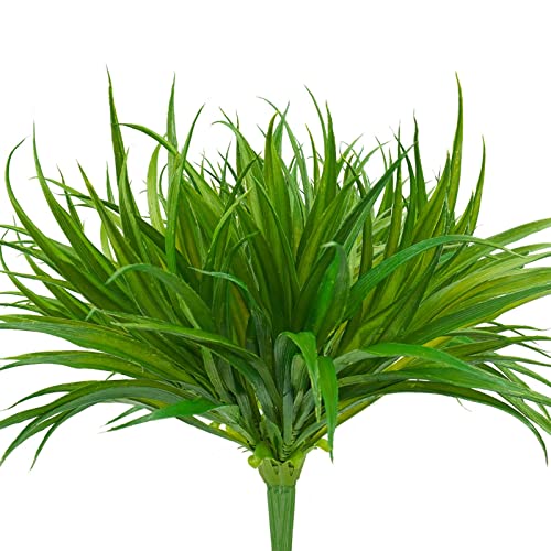 Phliofd 6Pcs Artificial Grass Fake Plants 17.3in 16 Leaves Outdoor Fake Grass UV Resistant Greenery Plastic Plants for Home Window Garden Office Patio Hanging Planter Pathway Front Porch Décor