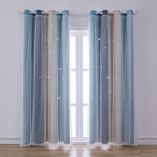 Rainbow Ombre Star Cutouts Blackout Curtains for Girl Kid Nursery Bedroom and Living Room Decor Darken Double Layer Window Cute Grommet Soundproof Darpes Light (Yellow Blue 52W X 95L 2- Panels) | The Storepaperoomates Retail Market - Fast Affordable Shopping