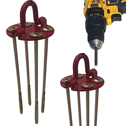 Keyfit Tools GROUNDHAWG (4 pck) Hard Pan Spiral Screw In Tent & Canopy Stakes 4 Self Cutting 10″ Screws W/Each Anchor D Ring Anchor For Hard Pan & Hard Soil Even Frozen Ground NOT For Loose Sandy Soil