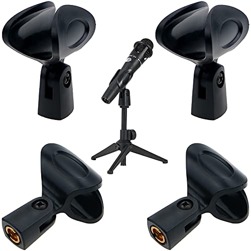 4 Pack Universal Microphone Clip Holder with 5/8″ Male to 3/8″ Female Screw Adapter Suitable for Handheld Microphones