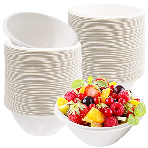 100 Pack 8oz Disposable Paper Bowls,Compostable Bagasse Bowls,Small Biodegradable Heavy-Duty Bowls for Hot and Cold Food
