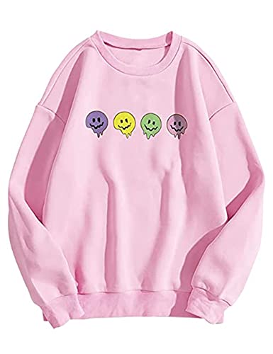 MISSACTIVER Women Oversized Fleece Cartoon Graphic Sweatshirts Crewneck Long Sleeve Drop Shoulder Pullover Sweater Tops(Large,Pink)