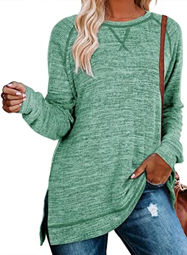 JOCAFIYE Crewneck Lightweight Sweatshirts for Women Solid Color Pullover Tops Long Sleeve Shirt for Women Green XXL