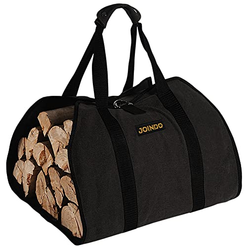 JOINDO Waxed Canvas Firewood Log Carrier, Large Log Tote Bag for Firewood, Heavy Duty Firewood Tote Bag, Water Resistant Wood Carrying Bag With Handles for Outdoor Camping Fireplace,Black