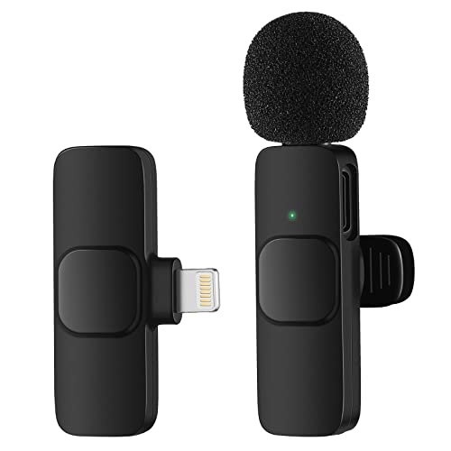 Wireless Lavalier Microphone for iPhone iPad Recording, Plug & Play Auto-syncs Clip-on Mini Mic for YouTube Facebook Live Stream TikTok Vlog Zoom Video -Noise Reduction/No APP & Bluetooth Needed