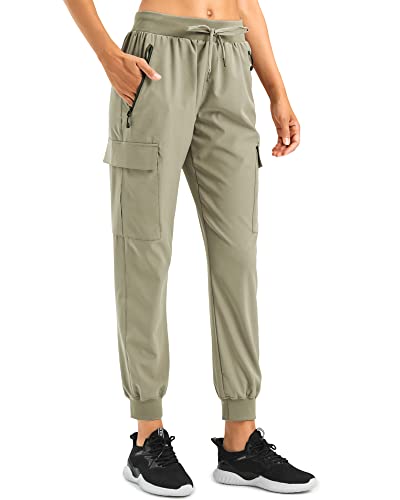 Stelle Women’s Hiking Pants Cargo Joggers Lightweight Quick Dry Water Repellent Outdoor Travel UPF 50 with Zipper Pockets Khaki