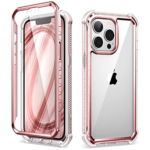 Dexnor Compatible with iPhone 13 Pro Max Case with Screen Protector Clear Rugged 360 Full Body Protective Shockproof Hard Back Defender Heavy Duty Cover Bumper for iPhone 13 Pro Max 6.7” Rose Gold