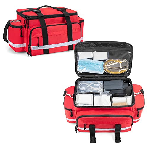 Damero Medical Supplies Bag, Emergency Responder Trauma Bag Medical Bag with Detachable Dividers and Top Buckles, Ideal for EMT, EMS, Paramedics, Red(Bag ONLY)