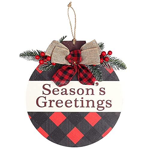 Christmas Welcome Sign for Front Door New Year Christmas Decor Round Wood Sign Hanging Farmhouse Porch, Season’s Greeting Welcome Home Sign Front Porch Decorations for Thanksgiving Christmas Holiday Decor