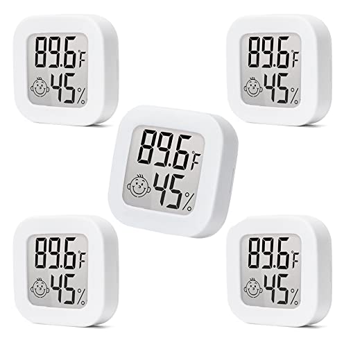 Humidity Gauge,Humidity Sensor Indoor Thermometer Hygrometer Humidity Meter Temperature and Humidity Monitor with LCD Display Fahrenheit (℉) (White-5PCS)