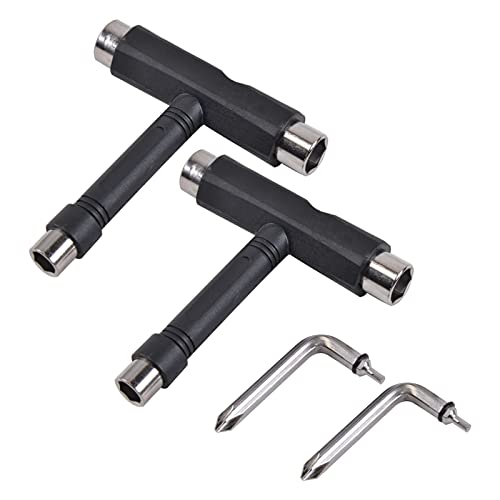 QUGANGKU 2pcs All in One Roller Skate Tool, Portable Skateboard Tool Accessory with T Type Allen Key L Type Phillips Head Wrench Screwdriver for All Types of Skateboards