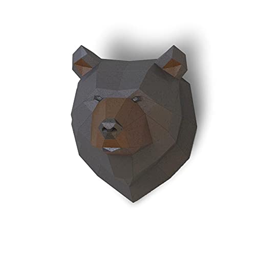 Grizzly Trophy Paper Sculpture,Pre-cut DIY Papercraft Kit,Handmade Bear Figurine, Color,Low Poly Wall Decor,All Accessories Included